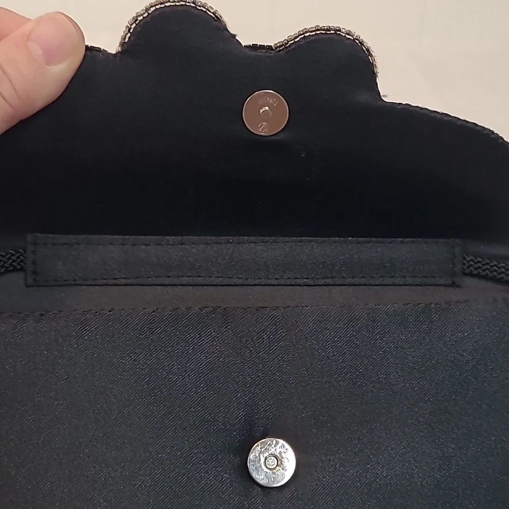 La Regale Vintage Black Satin Bag with Cord Beaded Circles - Stunning!